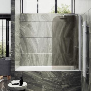 Шторка для ванны Maybahglass (Майбахгласс) поворотная на монопетле 1400х800 мм, стекло Бронза матовая , профиль Белый MGV-625-1