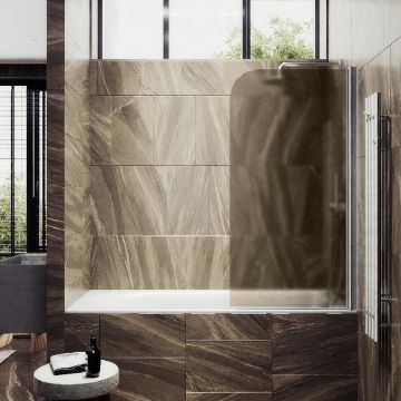 Шторка для ванны Maybahglass (Майбахгласс) поворотная на монопетле 1400х800 мм, стекло Бронза матовая , профиль Хром матовый MGV-625-5