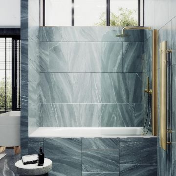 Шторка для ванны Maybahglass (Майбахгласс) поворотная на монопетле 1400х800 мм, стекло Бесцветное , профиль Золото MGV-600-3