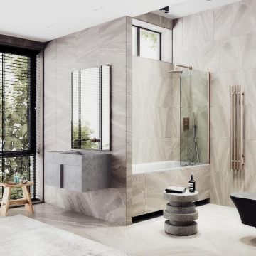 Шторка для ванны Maybahglass (Майбахгласс) поворотная на монопетле 1400х800 мм, стекло Бесцветное , профиль Бронза MGV-600-2