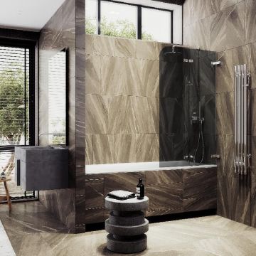 Шторка для ванны Maybahglass (Майбахгласс) складная 2 секции 1400х515 мм, Стекло 6 мм Графит MGV-576-4