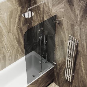 Шторка для ванны Maybahglass (Майбахгласс) складная 2 секции 1400х515 мм, Стекло 6 мм Графит MGV-576-4