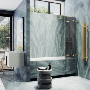 Шторка для ванны Maybahglass (Майбахгласс) складная 3 секции 1400х750 мм, Стекло 6 мм Графит MGV-583-3