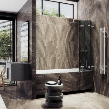 Шторка для ванны Maybahglass (Майбахгласс) складная 3 секции 1400х750 мм, Стекло 6 мм Графит MGV-583-4