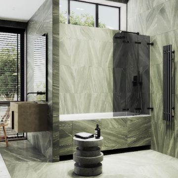 Шторка для ванны Maybahglass (Майбахгласс) складная 3 секции 1400х750 мм, Стекло 6 мм Графит MGV-583-6