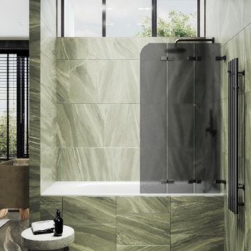 Шторка для ванны Maybahglass (Майбахгласс) складная 3 секции 1400х750 мм, Стекло 6 мм Графит матовый MGV-582-6