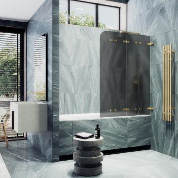 Шторка для ванны Maybahglass (Майбахгласс) складная 4 секции 1400х980 мм, Стекло 6 мм Графит матовый MGV-589-3