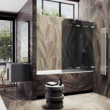 Шторка для ванны Maybahglass (Майбахгласс) складная 4 секции 1400х980 мм, Стекло 6 мм Графит матовый MGV-589-4