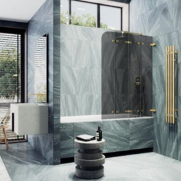 Шторка для ванны Maybahglass (Майбахгласс) складная 4 секции 1400х980 мм, Стекло 6 мм Графит MGV-588-3