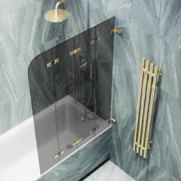 Шторка для ванны Maybahglass (Майбахгласс) складная 4 секции 1400х980 мм, Стекло 6 мм Графит MGV-588-3