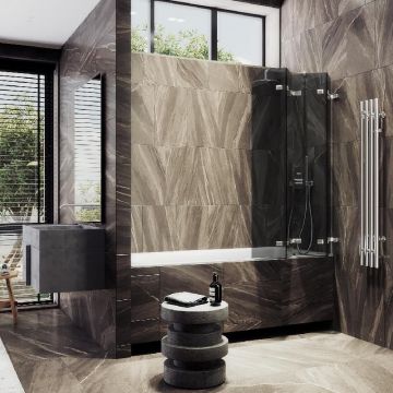 Шторка для ванны Maybahglass (Майбахгласс) складная 4 секции 1400х980 мм, Стекло 6 мм Графит MGV-588-4