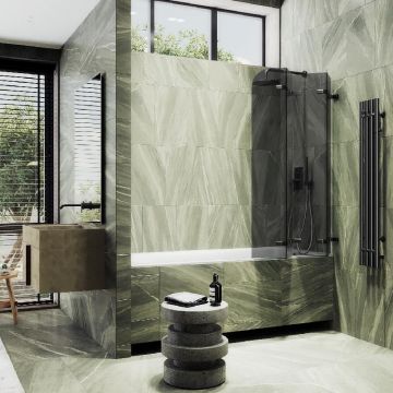 Шторка для ванны Maybahglass (Майбахгласс) складная 4 секции 1400х980 мм, Стекло 6 мм Графит MGV-588-6