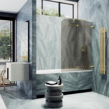 Шторка для ванны Maybahglass (Майбахгласс) складная 4 секции 1400х980 мм, Стекло 6 мм Бронза матовая MGV-586-3