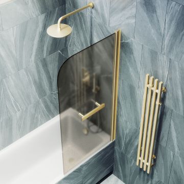 Шторка душевая Maybahglass (Майбахгласс) поворотная на монопетле 1400х700 мм, стекло 6 мм Бронза матовая +Полотенцедержатель MGV-784-3