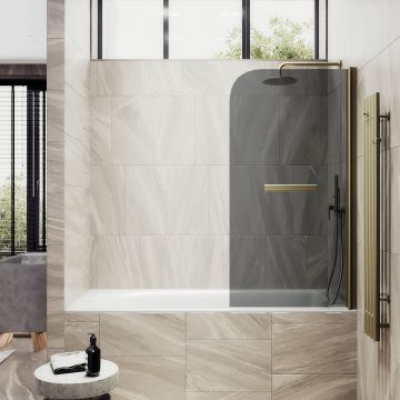 Шторка душевая Maybahglass (Майбахгласс) поворотная на монопетле 1400х800 мм, стекло 6 мм Графит +Полотенцедержатель MGV-791-2