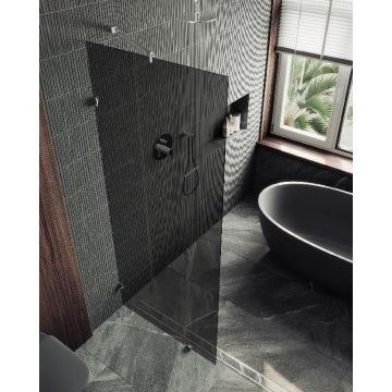 Душевая перегородка Maybahglass (Майбахгласс) коннектор стена-стекло 1950х990 мм, Стекло 8 мм Графит MGD-276-4