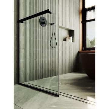 Душевая перегородка Maybahglass (Майбахгласс) в узком профиле 1950х890 мм, Стекло 8 мм Бесцветное +Полотенцедержатель MGD-732-6у