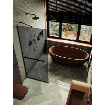 Душевая перегородка Maybahglass (Майбахгласс) в узком профиле 1950х890 мм, Стекло 8 мм Графит +Полотенцедержатель MGD-735-6у