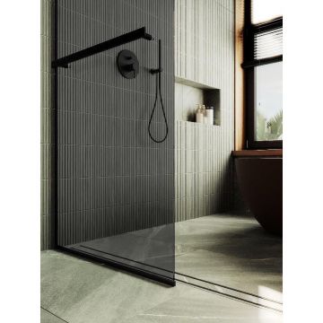 Душевая перегородка Maybahglass (Майбахгласс) в узком профиле 1950х890 мм, Стекло 8 мм Графит +Полотенцедержатель MGD-735-6у