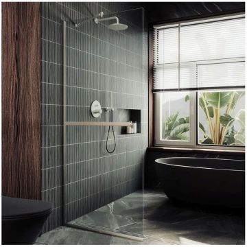 Душевая перегородка в профиле Maybahglass (Майбахгласс) 1950х1190 мм, стекло 8 мм Бесцветное, полотенцедержатель MGD-714-5у