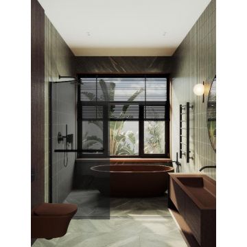 Душевая перегородка Maybahglass (Майбахгласс) в широком профиле 1950х890 мм, Стекло 8 мм Графит +Полотенцедержатель MGD-735-6ш