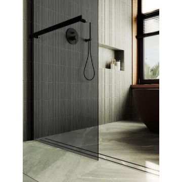 Душевая перегородка Maybahglass (Майбахгласс) в широком профиле 1950х890 мм, Стекло 8 мм Графит +Полотенцедержатель MGD-735-6ш