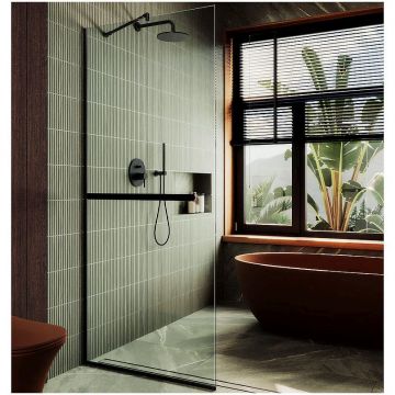 Душевая перегородка в профиле Maybahglass (Майбахгласс) 1950х790 мм, стекло 8 мм Бесцветное, полотенцедержатель MGD-726-6у