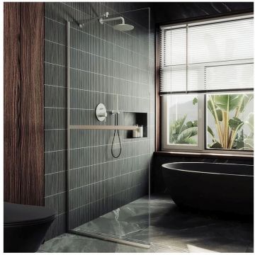 Душевая перегородка в профиле Maybahglass (Майбахгласс) 1950х790 мм, стекло 8 мм Бесцветное, полотенцедержатель MGD-726-5у