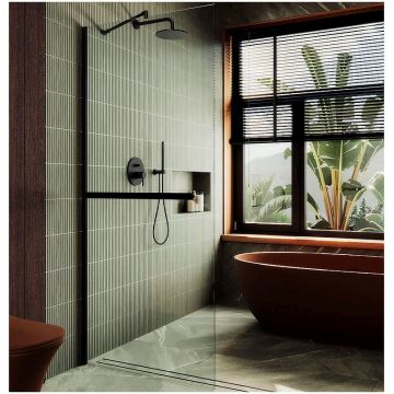 Душевая перегородка в профиле Maybahglass (Майбахгласс) 1950х990 мм, стекло 8 мм Бесцветное, полотенцедержатель MGD-1418-6ш