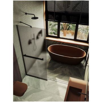 Душевая перегородка в профиле Maybahglass (Майбахгласс) 1950х990 мм, стекло 8 мм Бронза матовая, полотенцедержатель MGD-1460-6у