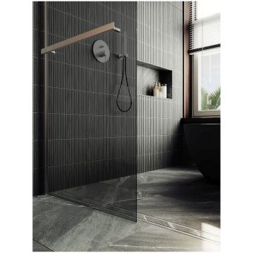 Душевая перегородка в профиле Maybahglass (Майбахгласс) 1950х990 мм, стекло 8 мм Графит, полотенцедержатель MGD-1461-5ш