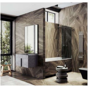 Шторка для ванны в профиле Maybahglass (Майбахгласс) 1400х300 мм, стекло 8 мм Графит MGV-252-4ш