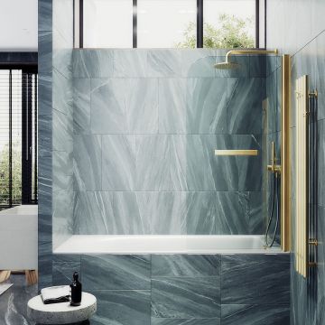 Шторка для ванны поворотная на монопетле Maybahglass (Майбахгласс) 1400х600 мм, стекло 6 мм Бесцветное, полотенцедержатель MGV-776-3