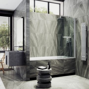 Шторка для ванны поворотная на монопетле Maybahglass (Майбахгласс) 1400х600 мм, стекло 6 мм Бесцветное, полотенцедержатель MGV-776-1