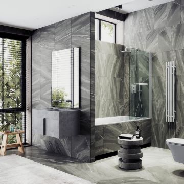 Шторка для ванны поворотная на монопетле Maybahglass (Майбахгласс) 1400х600 мм, стекло 6 мм Бесцветное, полотенцедержатель MGV-776-5