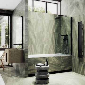 Шторка для ванны поворотная на монопетле Maybahglass (Майбахгласс) 1400х600 мм, стекло 6 мм Бесцветное, полотенцедержатель MGV-776-6