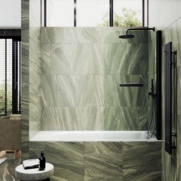 Шторка для ванны поворотная на монопетле Maybahglass (Майбахгласс) 1400х600 мм, стекло 6 мм Бесцветное, полотенцедержатель MGV-776-6