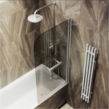 Шторка для ванны поворотная на монопетле Maybahglass (Майбахгласс) 1400х600 мм, стекло 6 мм Бронза, полотенцедержатель MGV-777-1
