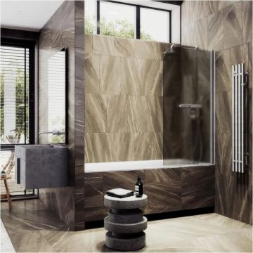 Шторка для ванны поворотная на монопетле Maybahglass (Майбахгласс) 1400х600 мм, стекло 6 мм Бронза матовая, полотенцедержатель MGV-778-1