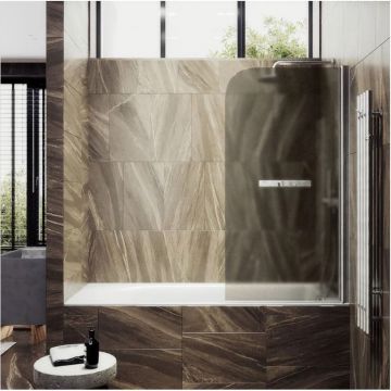 Шторка для ванны поворотная на монопетле Maybahglass (Майбахгласс) 1400х600 мм, стекло 6 мм Бронза матовая, полотенцедержатель MGV-778-1