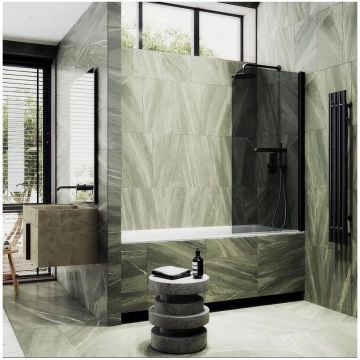 Шторка для ванны поворотная на монопетле Maybahglass (Майбахгласс) 1400х600 мм, стекло 6 мм Графит, полотенцедержатель MGV-779-6