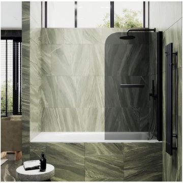 Шторка для ванны поворотная на монопетле Maybahglass (Майбахгласс) 1400х600 мм, стекло 6 мм Графит, полотенцедержатель MGV-779-6
