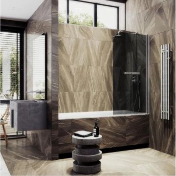 Шторка для ванны поворотная на монопетле Maybahglass (Майбахгласс) 1400х600 мм, стекло 6 мм Графит, полотенцедержатель MGV-779-1