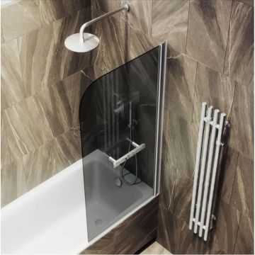 Шторка для ванны поворотная на монопетле Maybahglass (Майбахгласс) 1400х600 мм, стекло 6 мм Графит, полотенцедержатель MGV-779-1