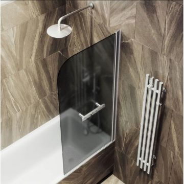 Шторка для ванны поворотная на монопетле Maybahglass (Майбахгласс) 1400х600 мм, стекло 6 мм Графит матовый, полотенцедержатель MGV-780-1