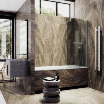 Шторка для ванны поворотная на монопетле Maybahglass (Майбахгласс) 1400х600 мм, стекло 6 мм Сатин, полотенцедержатель MGV-781-1