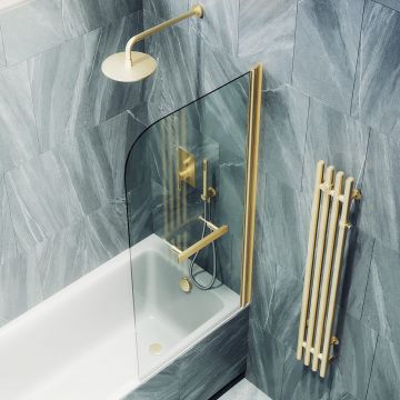 Шторка для ванны поворотная на монопетле Maybahglass (Майбахгласс) 1400х800 мм, стекло 6 мм Бесцветное, полотенцедержатель MGV-788-3