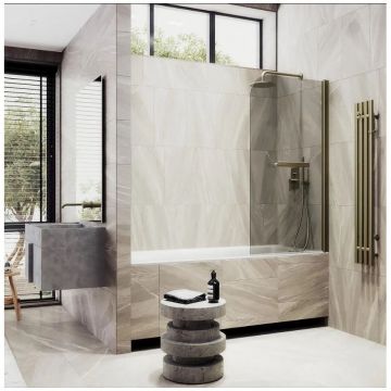Шторка для ванны поворотная на монопетле Maybahglass (Майбахгласс) 1400х800 мм, стекло 6 мм Бронза, полотенцедержатель MGV-789-2