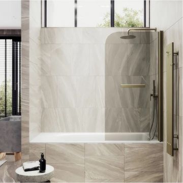 Шторка для ванны поворотная на монопетле Maybahglass (Майбахгласс) 1400х800 мм, стекло 6 мм Бронза, полотенцедержатель MGV-789-2