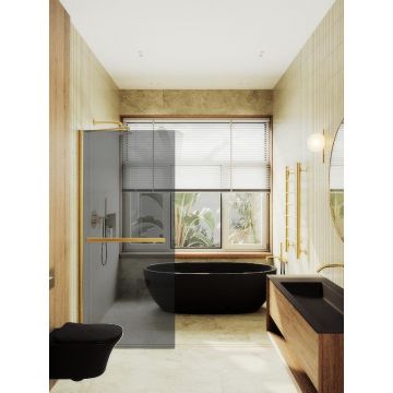 Душевая перегородка Maybahglass (Майбахгласс) в широком профиле 1950х690 мм, Стекло 8 мм Графит +Полотенцедержатель MGD-723-3ш